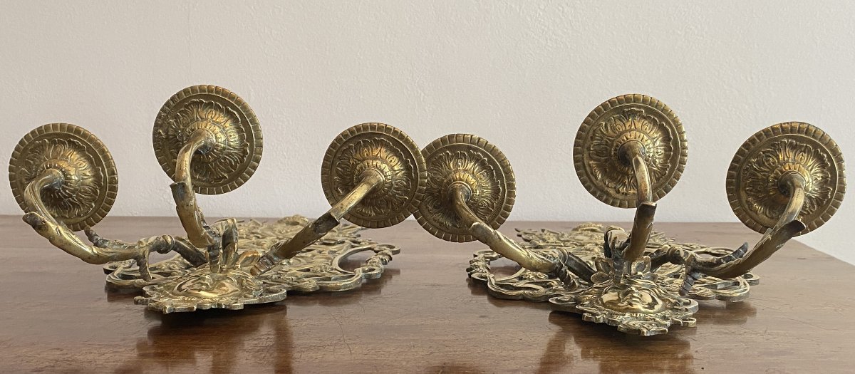 Paire d'appliques en bronze doré et ciselé emblème  royal  aux 3 Lys XIX ème-photo-3