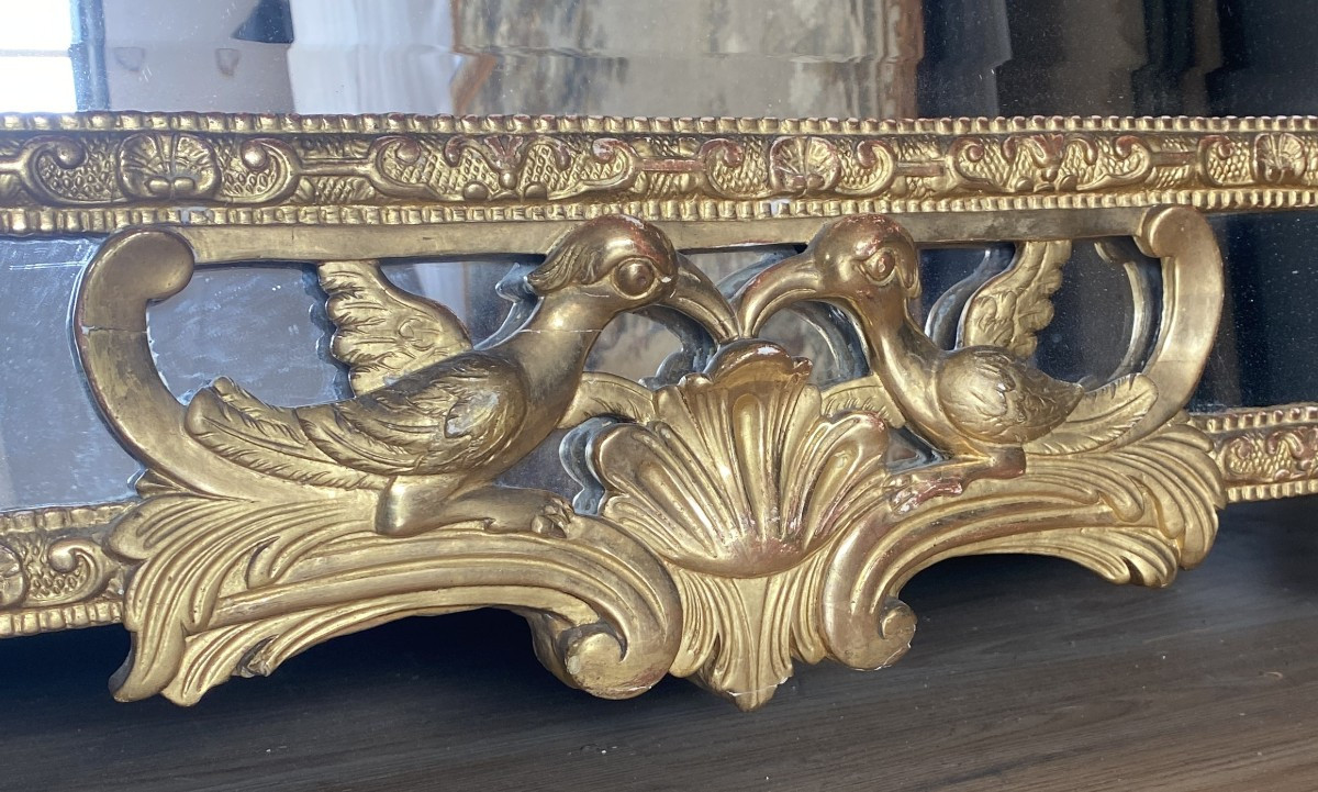 Grand Miroir ou glace A Parecloses En Bois Sculpté Et Doré Epoque Régence XVIII ème-photo-4
