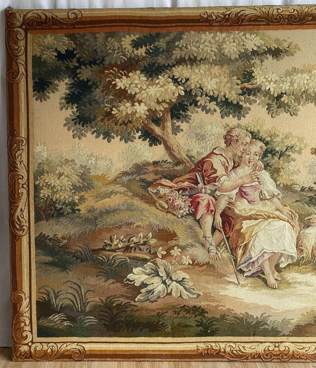 Paire de tapisseries d’Aubusson représentant deux scènes galantes  Fin XIXe / Début XXe-photo-1