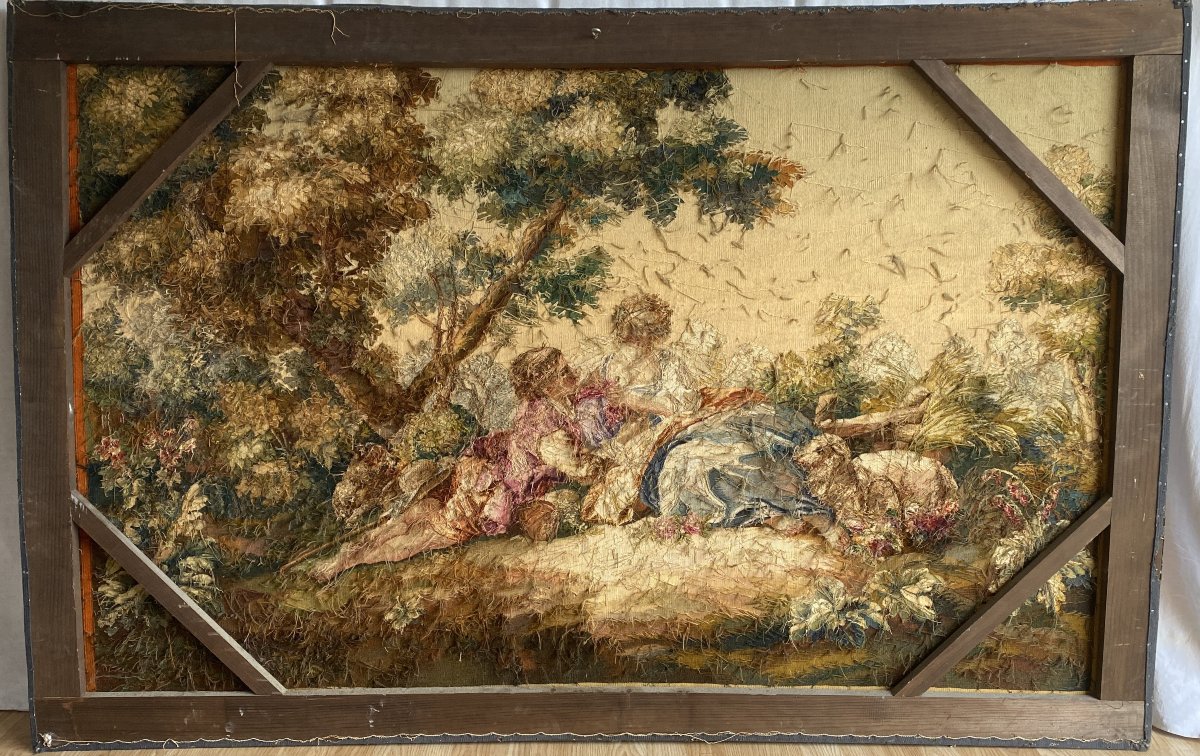 Paire de tapisseries d’Aubusson représentant deux scènes galantes  Fin XIXe / Début XXe-photo-4