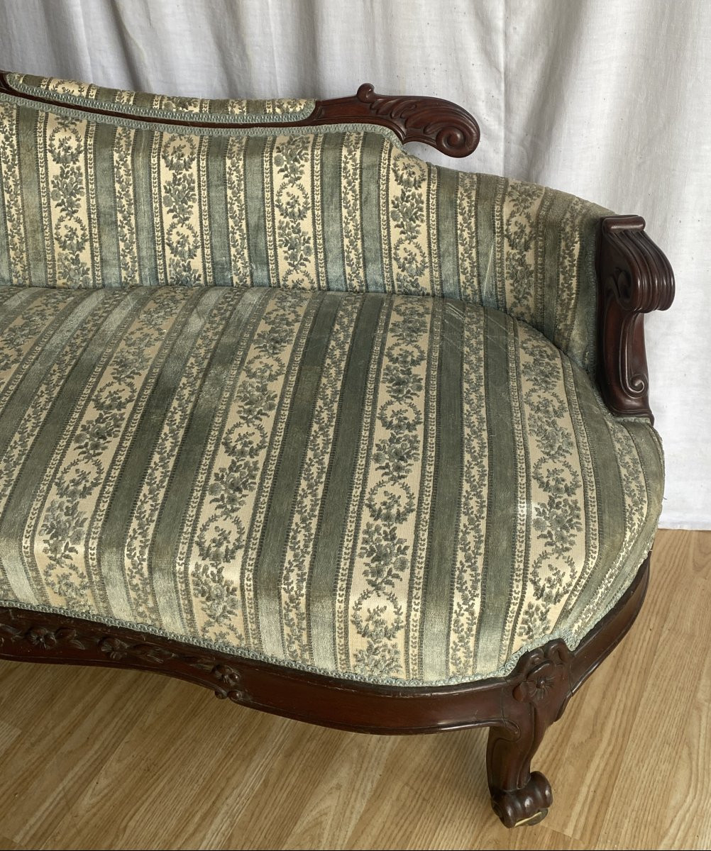 Napoleon III Bench Or Daybed In Carved Mahogany And 19th Century Velvet-photo-3
