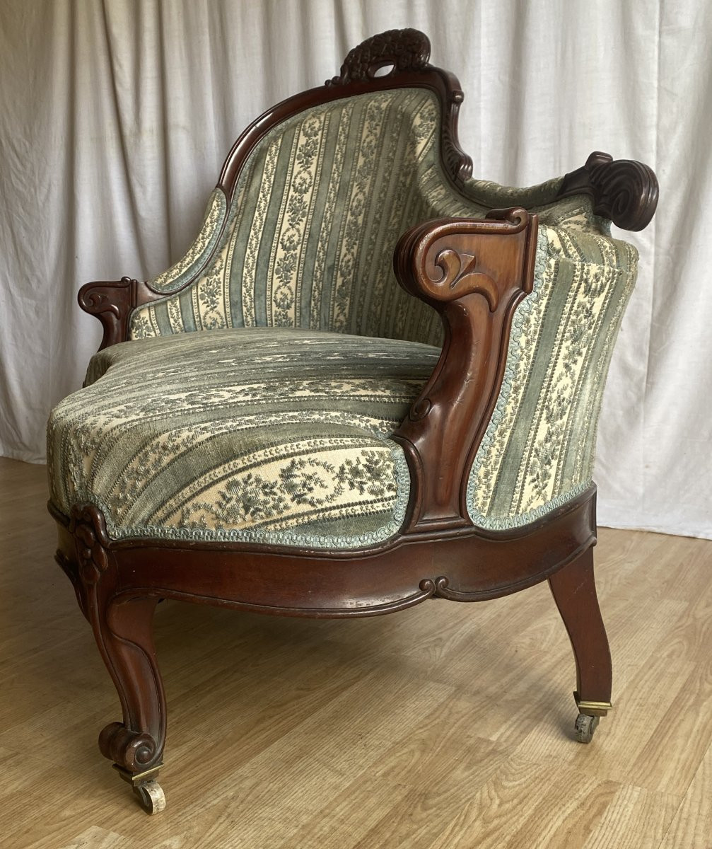 Napoleon III Bench Or Daybed In Carved Mahogany And 19th Century Velvet-photo-3