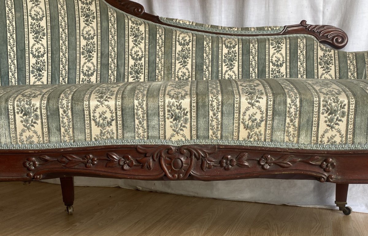 Napoleon III Bench Or Daybed In Carved Mahogany And 19th Century Velvet-photo-5