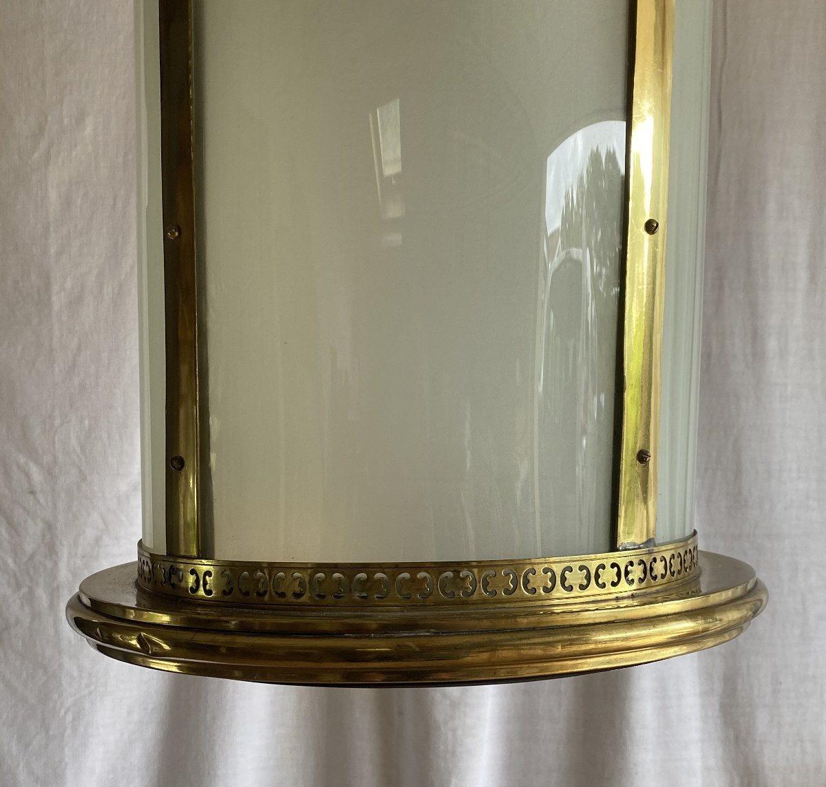 Grande lanterne  de style Louis XVI ronde en verre dépoli XX ème-photo-4