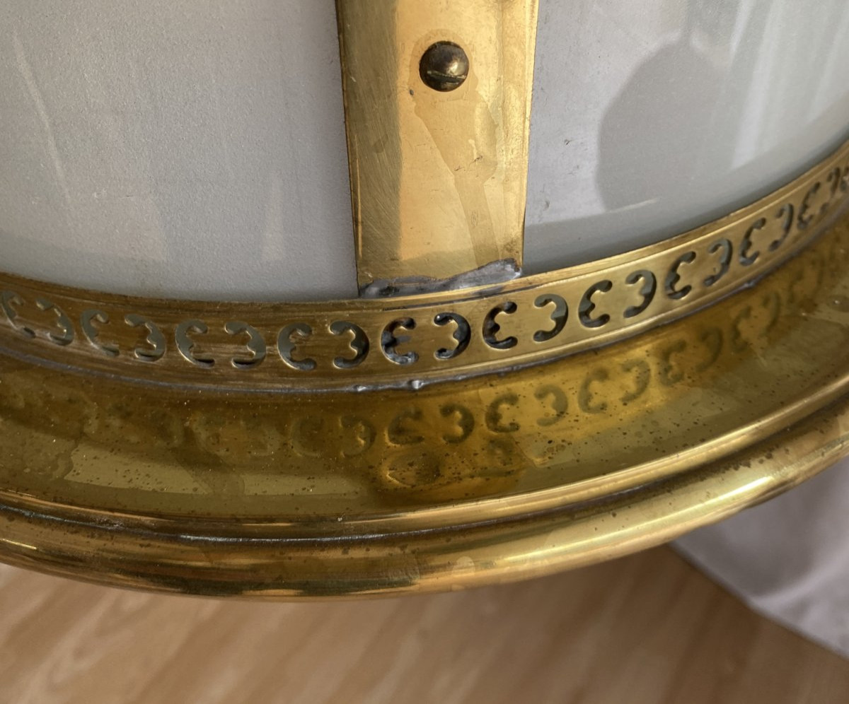 Grande lanterne  de style Louis XVI ronde en verre dépoli XX ème-photo-5
