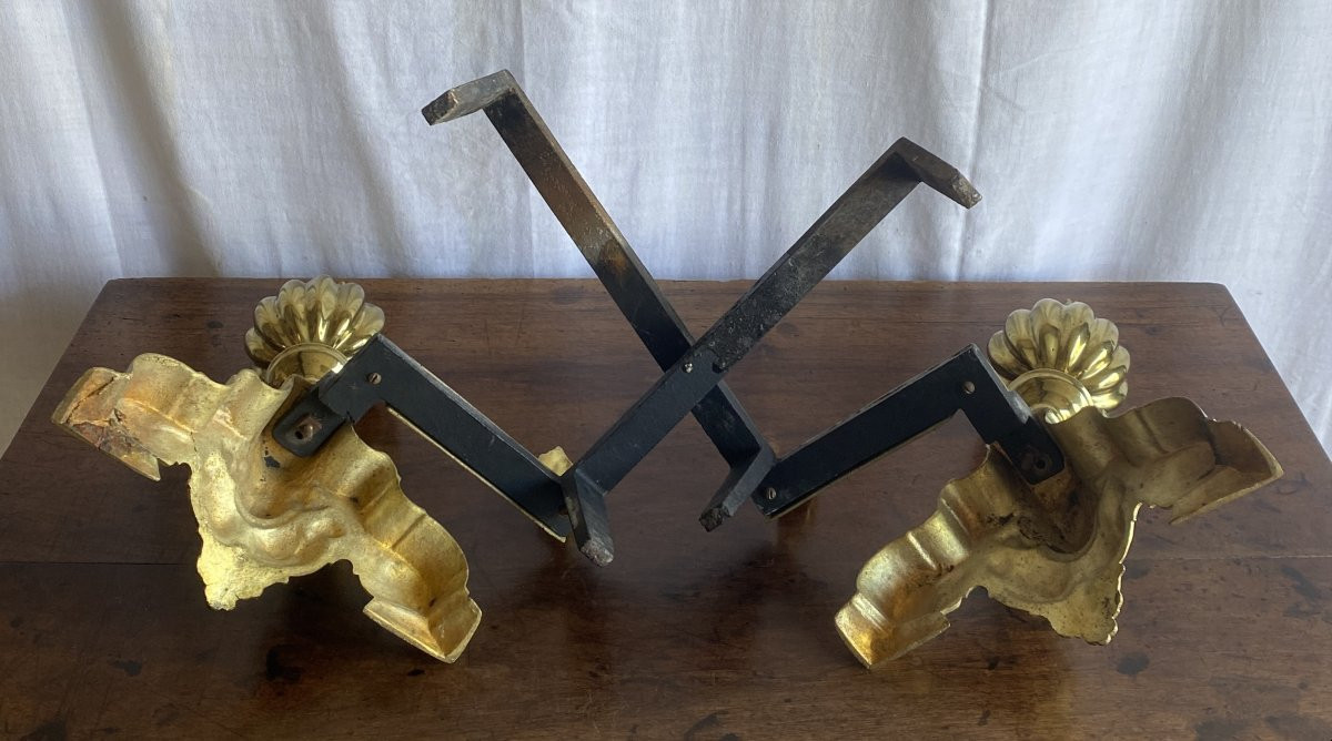 Pair Of Andirons Or Fireplace Fronts Called "marmouset" In Gilded Bronze, 19th Century-photo-1