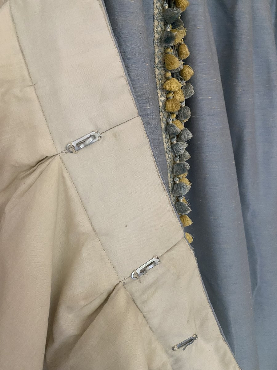 Second Pair Of Sky Blue Cotton And Silk Curtains With Decorative Trims-photo-4