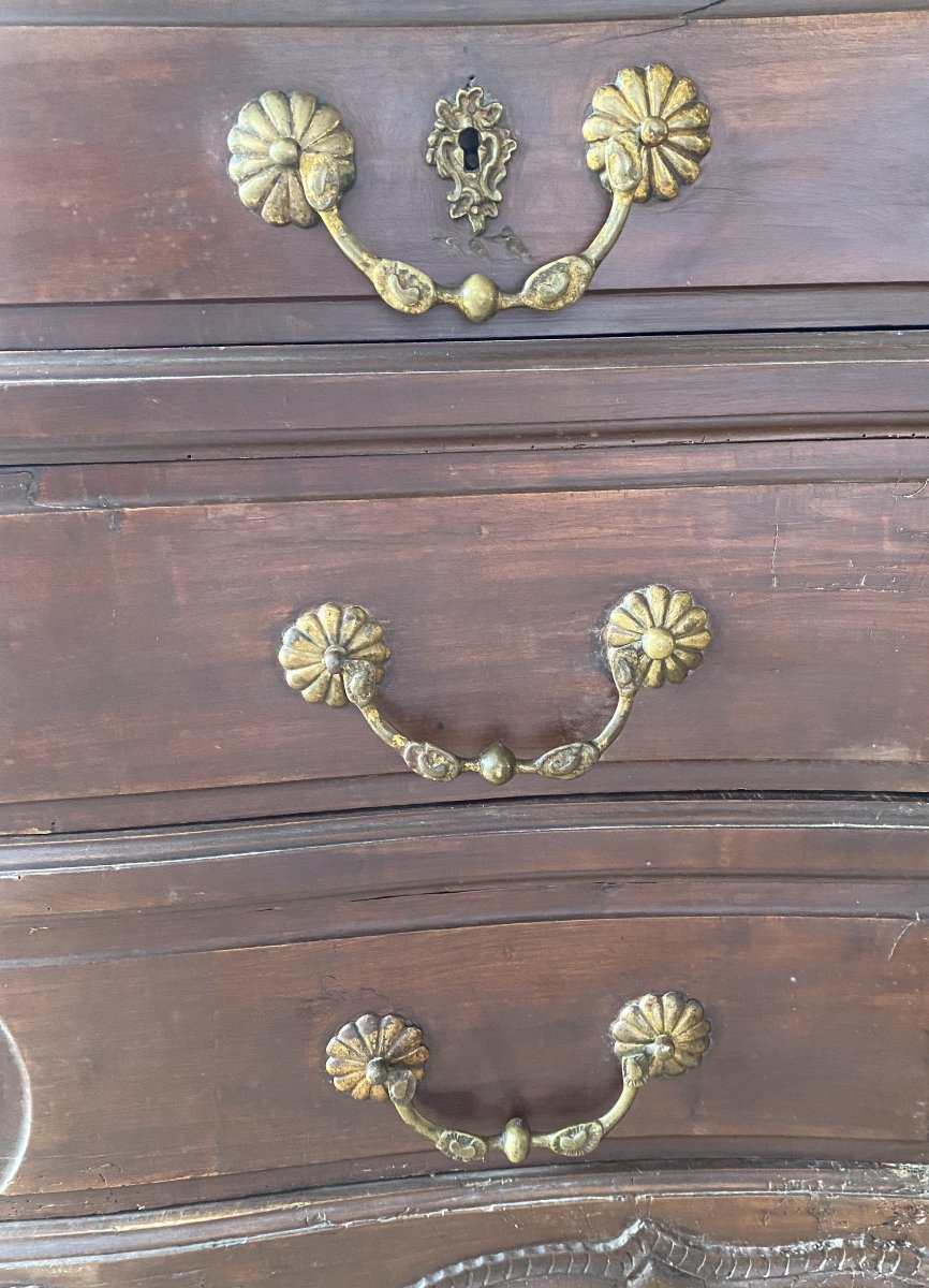 Commode Rustique Galbée En Façade d'Epoque Louis XV en Noyer XVIII ème-photo-6