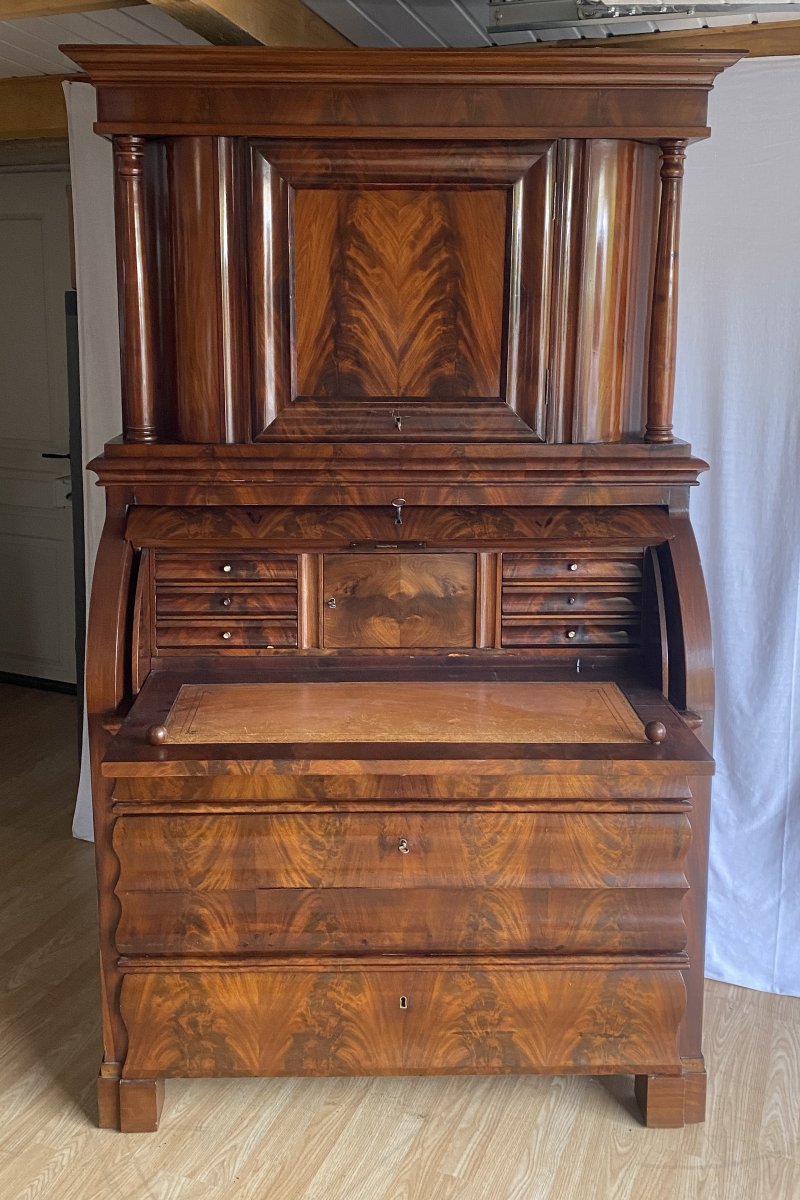 Scriban ou Bureau Cylindre En Acajou Flammé  XIX ème -photo-2