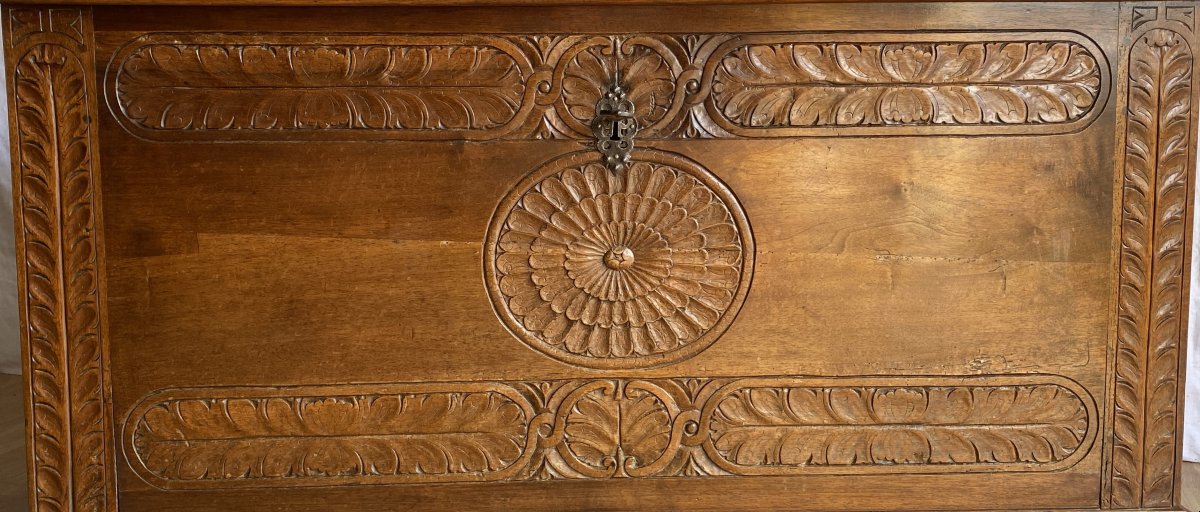  Carved Walnut Chest With Plant Motif And 18th Century Rosettes-photo-2