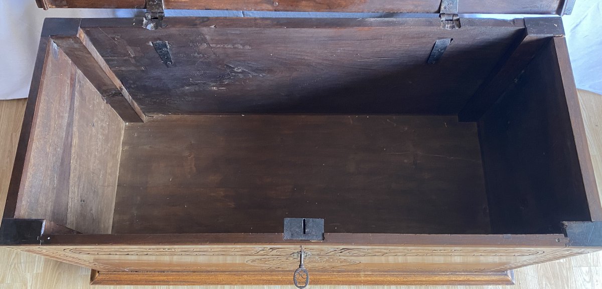  Carved Walnut Chest With Plant Motif And 18th Century Rosettes-photo-7