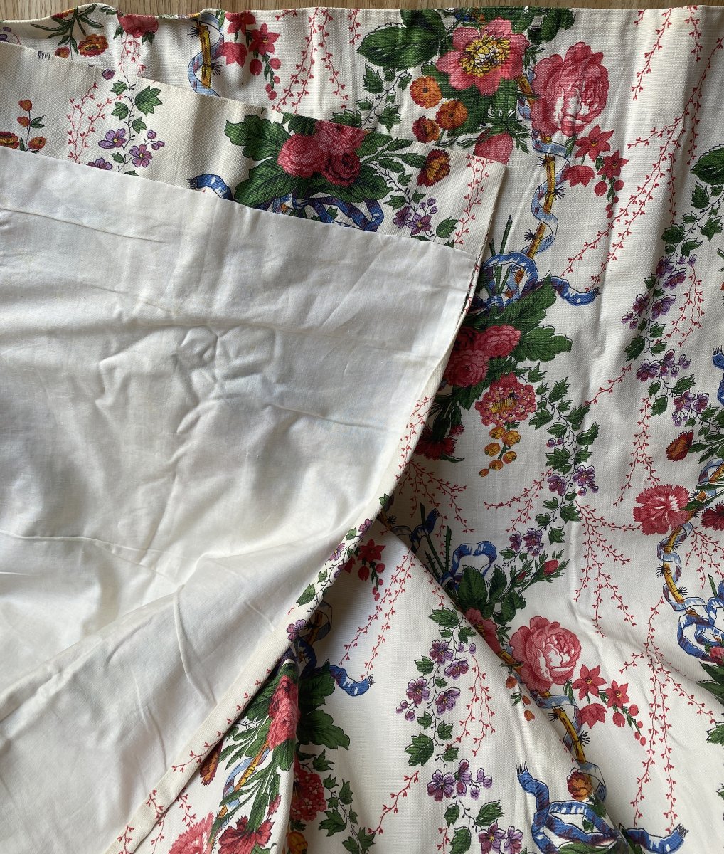 Paire de rideaux en coton fleuri XX ème.-photo-3