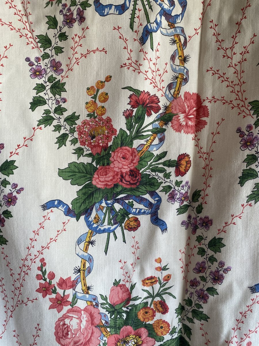 Paire de rideaux en coton fleuri XX ème.-photo-2