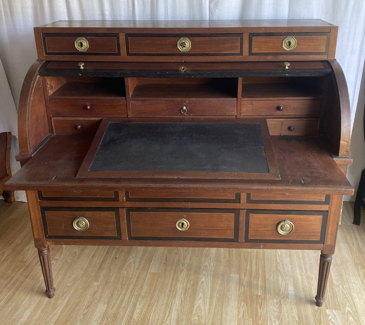 Louis XVI Cylinder Chest Of Drawers In Mahogany, 18th Century-photo-2
