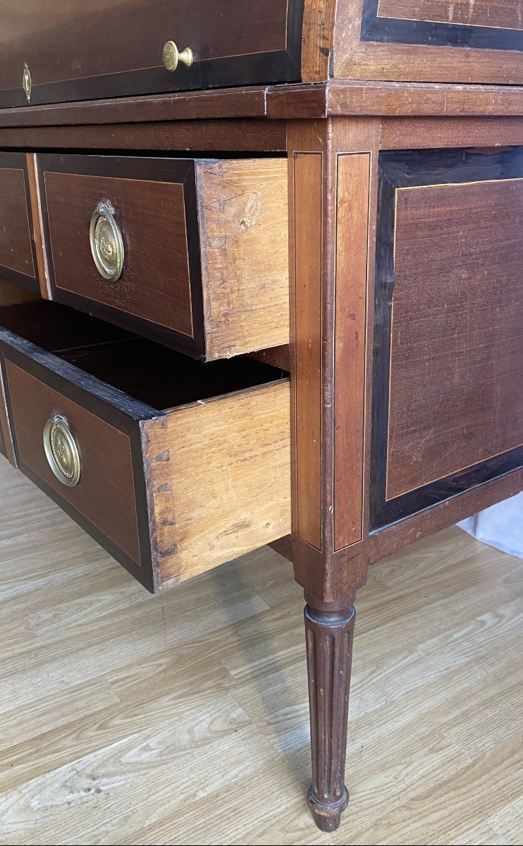Louis XVI Cylinder Chest Of Drawers In Mahogany, 18th Century-photo-3