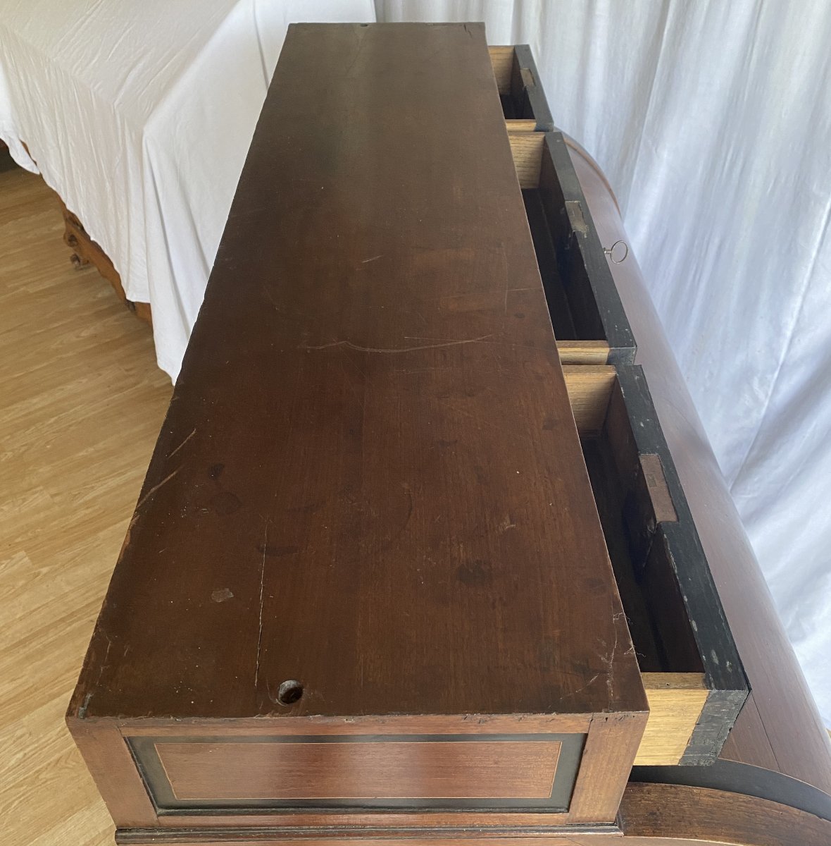 Louis XVI Cylinder Chest Of Drawers In Mahogany, 18th Century-photo-3
