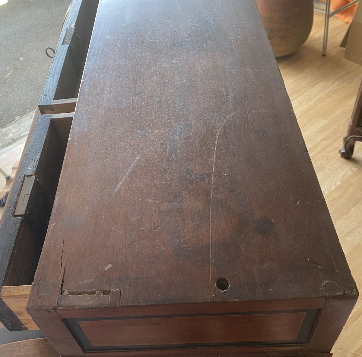 Louis XVI Cylinder Chest Of Drawers In Mahogany, 18th Century-photo-4