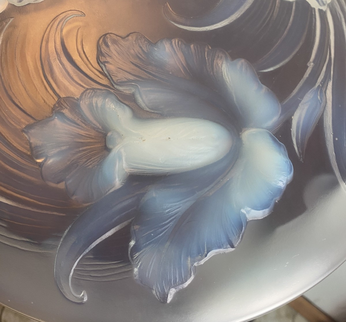Verlys Large Opalescent Glass Cup With Iris Decoration, 20th Century