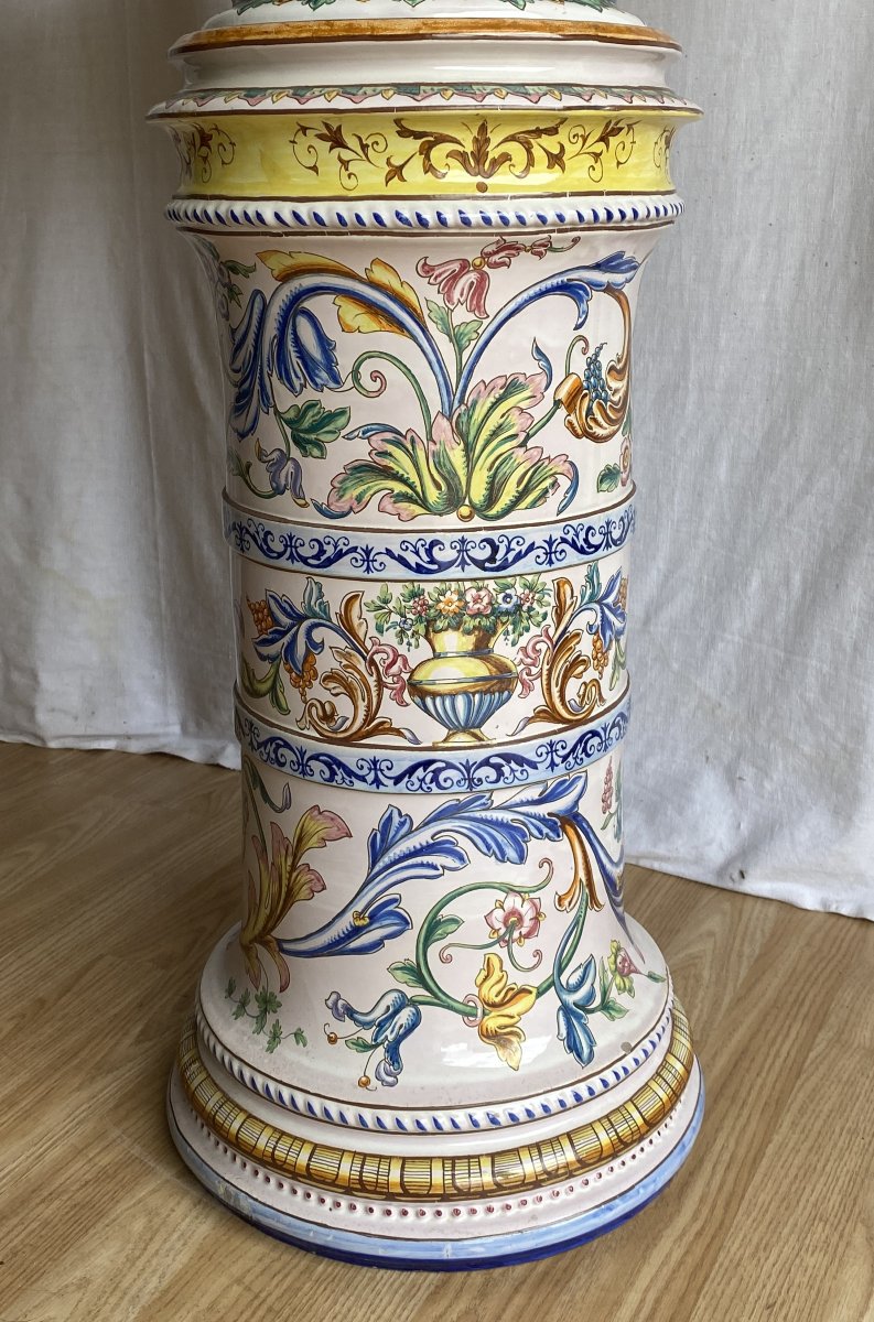 Large Planter Or Flowerpot On A Column In 19th Century Earthenware-photo-3