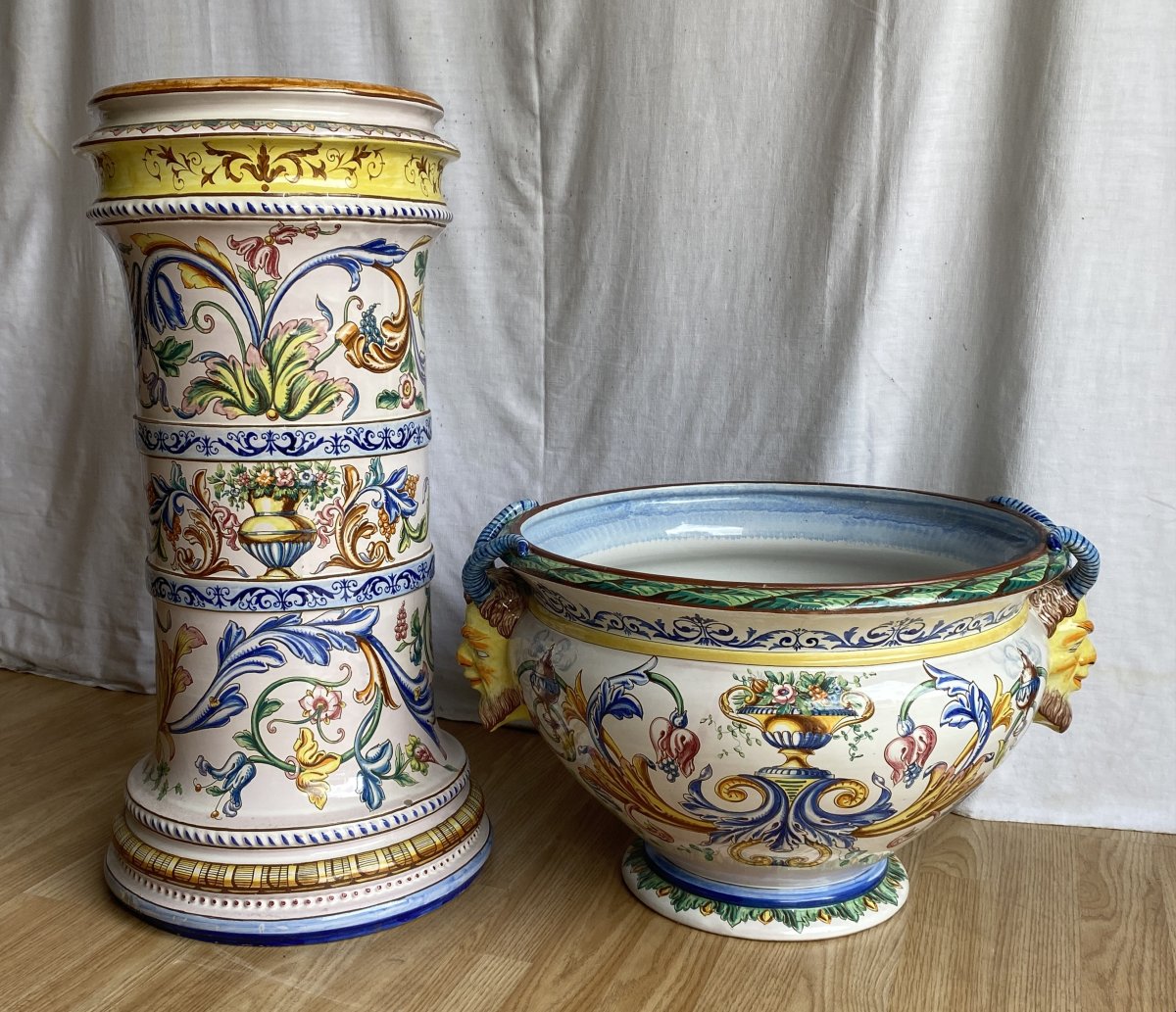 Large Planter Or Flowerpot On A Column In 19th Century Earthenware-photo-4