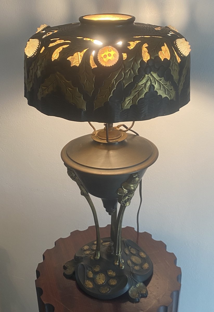 Art Nouveau Lamp In Bronze And Brass, 1900s-photo-2