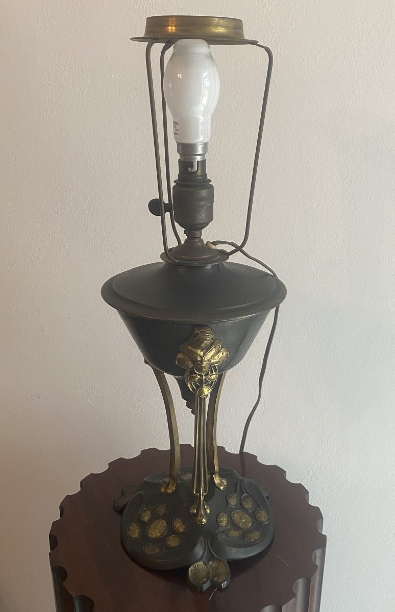 Art Nouveau Lamp In Bronze And Brass, 1900s-photo-3