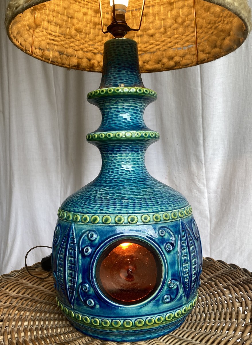 Grande Lampe en céramique et plaques de verre rouge 1970  West Germany XX ème