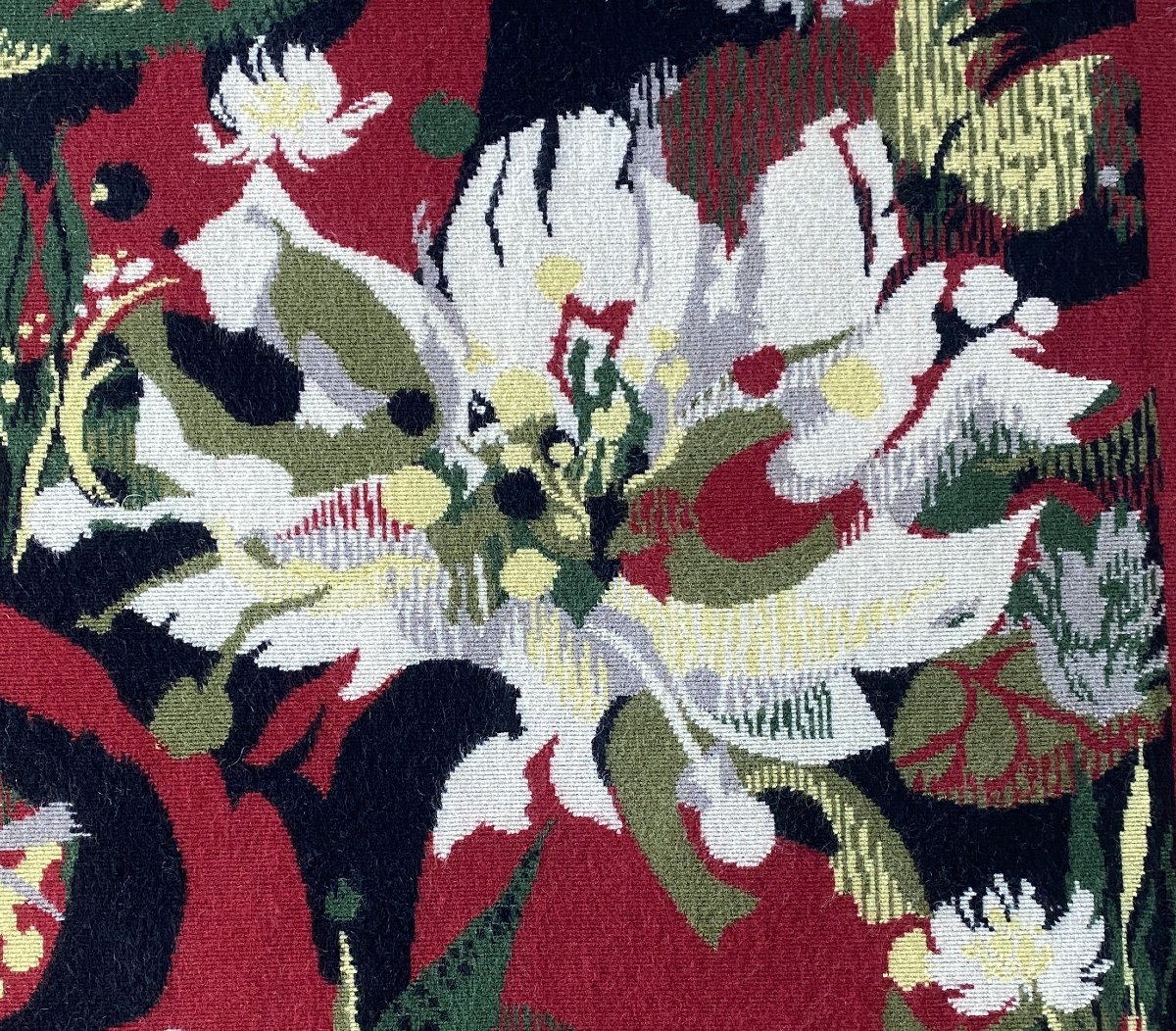 Hervé Lelong Wool Tapestry With Marine "water Flower" Decor, 20th Century-photo-4