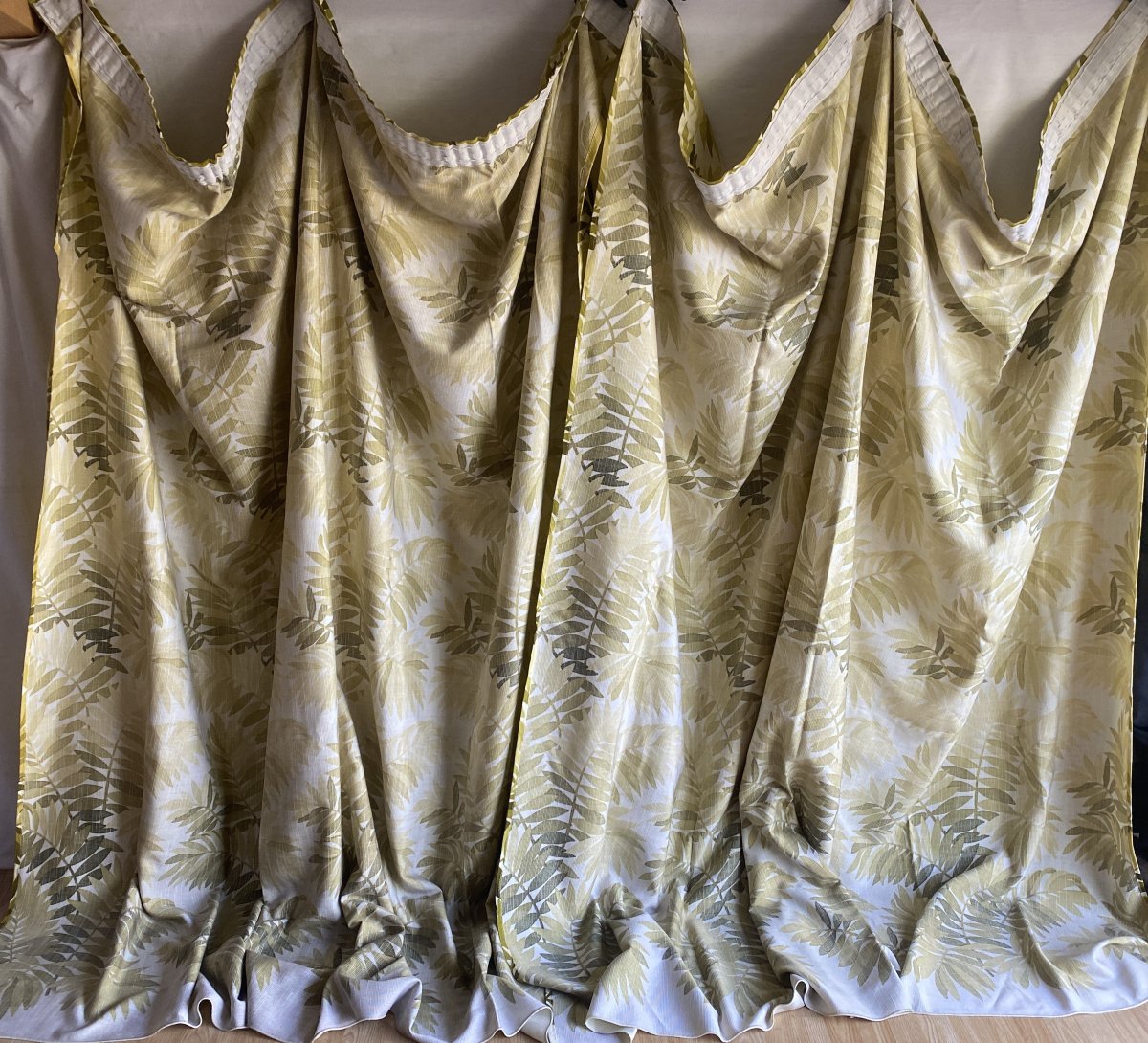 Large paire de rideaux vintage 1970 – motif feuillage-photo-4