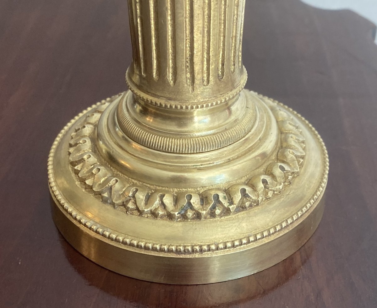 Pair Of Lxvi Style Candlesticks Or Table Ends In Chiseled Gilt Bronze From The 19th Century-photo-3