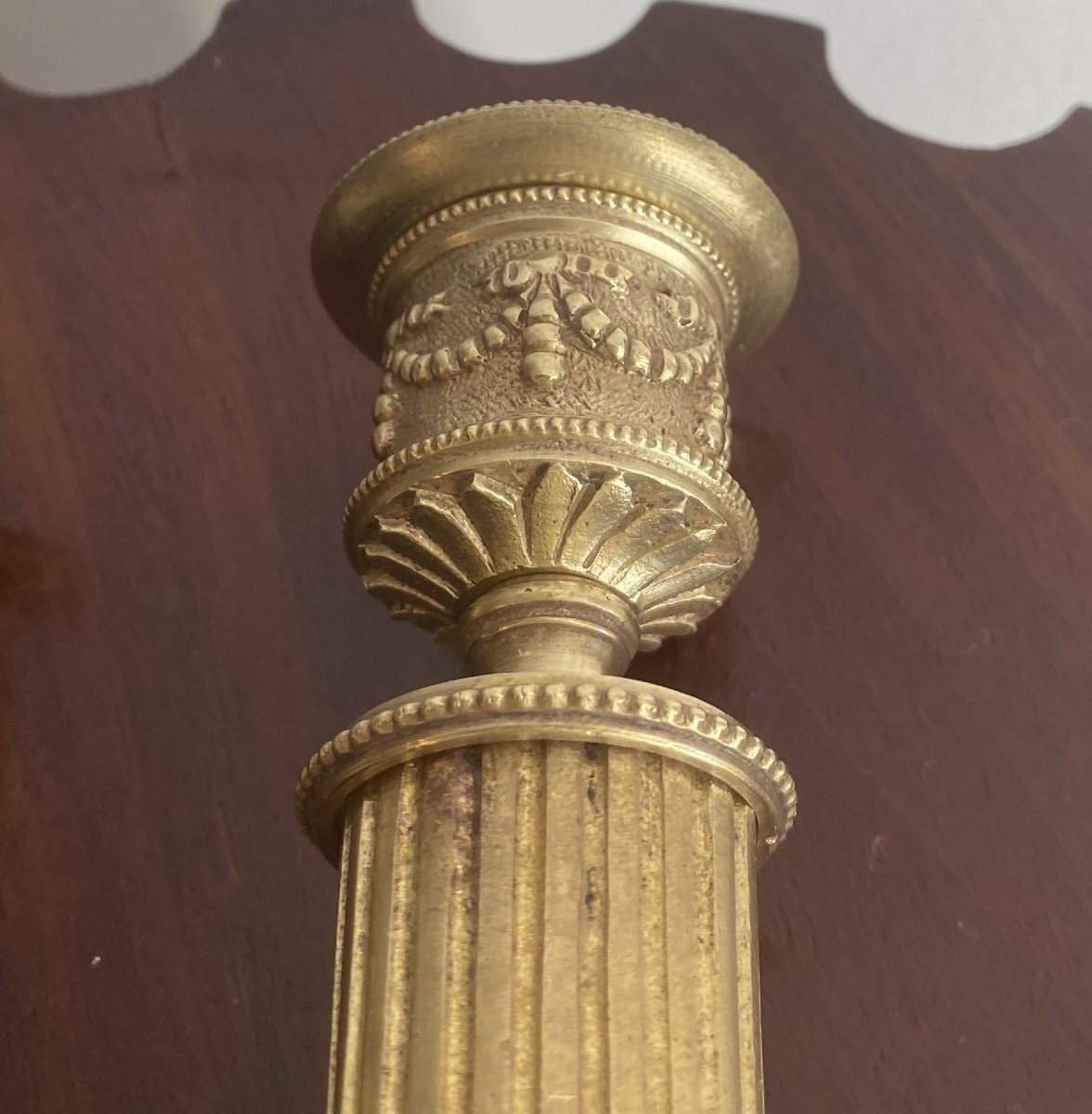Pair Of Lxvi Style Candlesticks Or Table Ends In Chiseled Gilt Bronze From The 19th Century-photo-2