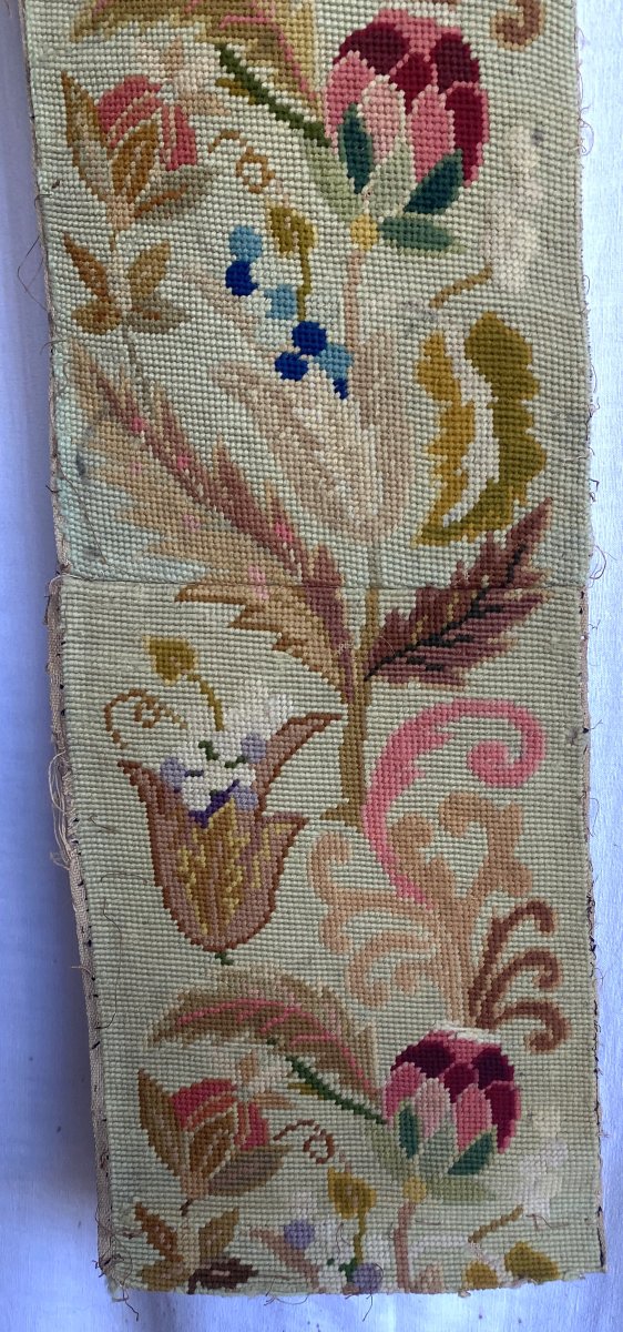 Bandeau de tapisserie au point – Motif floral Louis XV – 1920-photo-3
