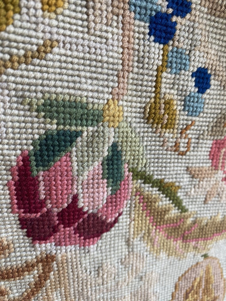 Bandeau de tapisserie au point – Motif floral Louis XV – 1920-photo-4