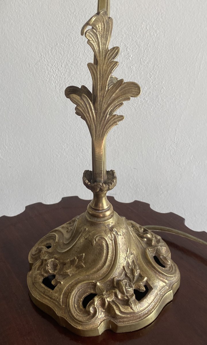 Lampe à poser Art Nouveau en Bronze et Tulipe En Pâte De Verre de DELATTE Nancy XX ème-photo-5