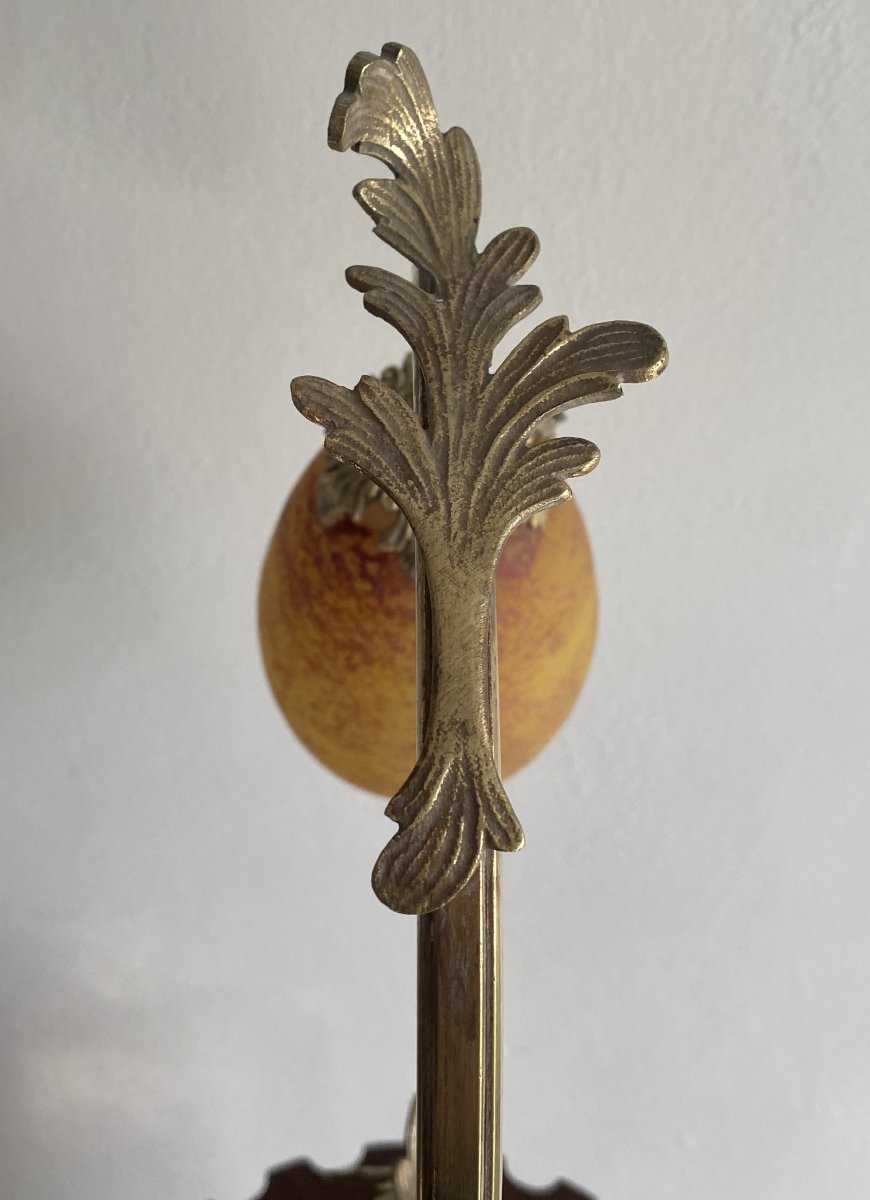 Lampe à poser Art Nouveau en Bronze et Tulipe En Pâte De Verre de DELATTE Nancy XX ème-photo-6