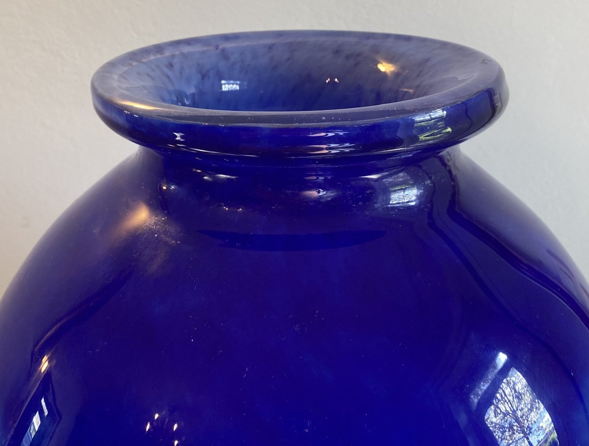Degué Large Art Deco Vase In Blue Glass Paste 20th Century-photo-4