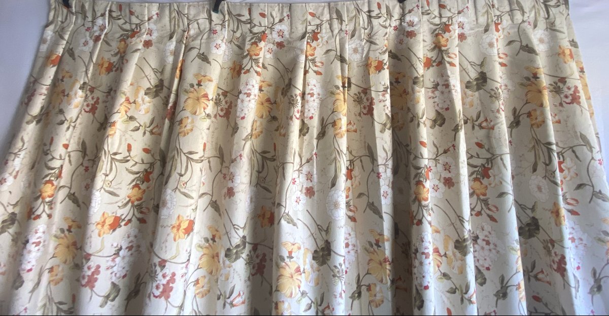 Pair Of Cotton And Linen Curtains With A Floral Pattern – 20th Century-photo-3