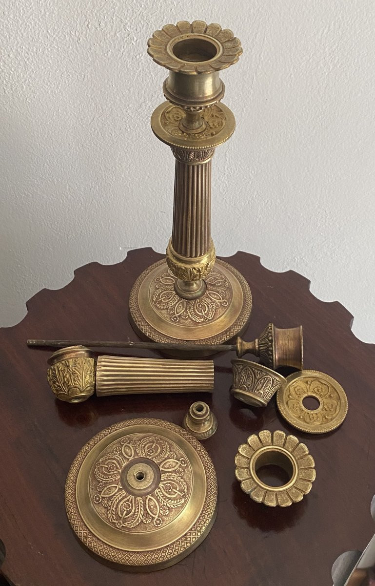 Paire De Bougeoirs En Bronze d'époque Charles X Doré et Ciselés XIX ème-photo-4