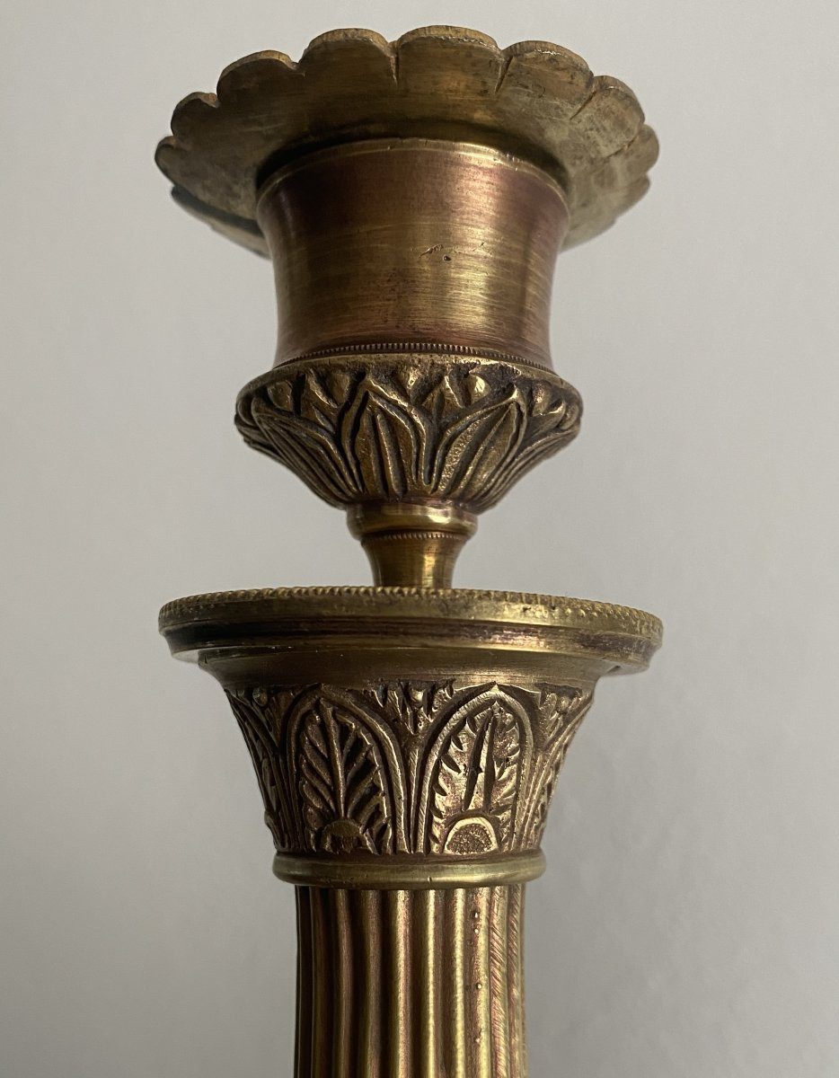 Paire De Bougeoirs En Bronze d'époque Charles X Doré et Ciselés XIX ème-photo-3