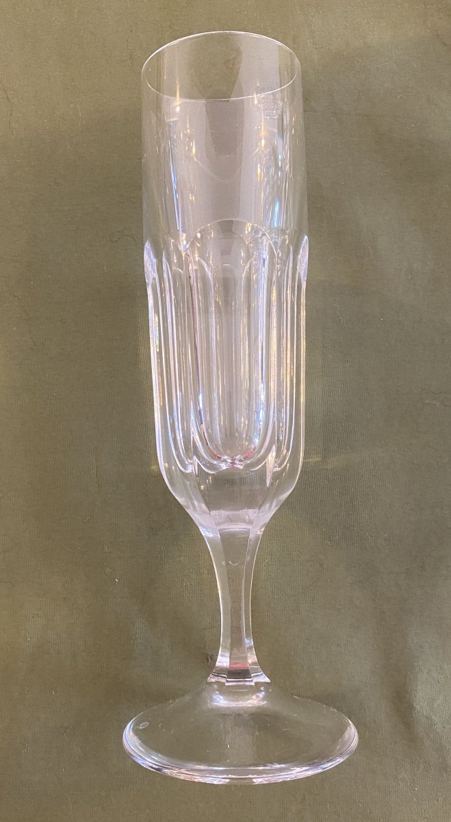 12 20th Century Crystal Champagne Flutes With Cut Sides-photo-2