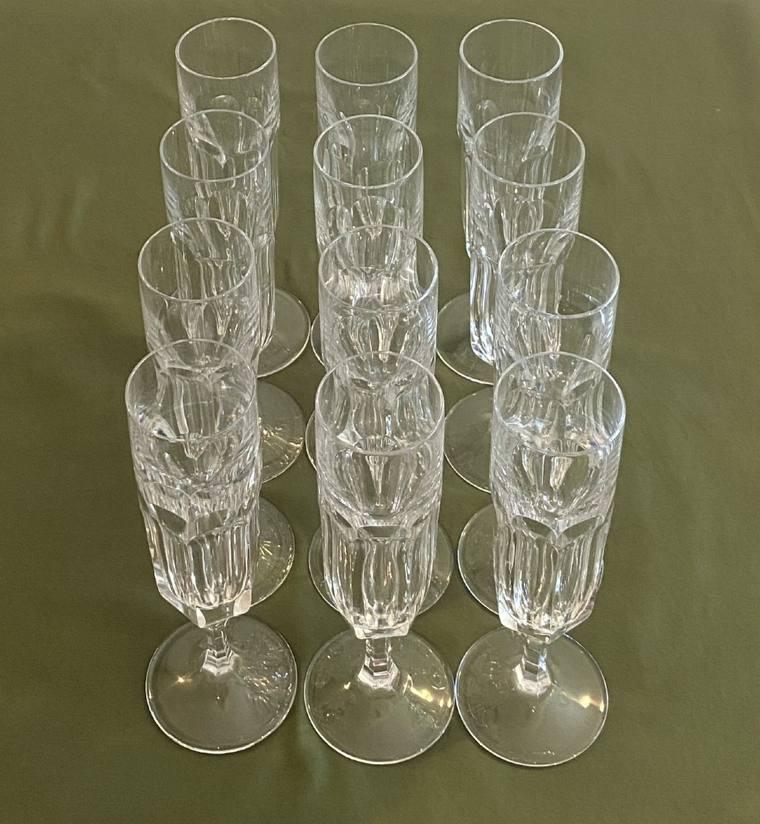 12 20th Century Crystal Champagne Flutes With Cut Sides