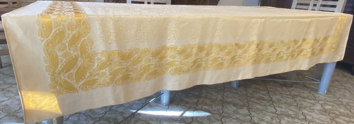 Nappe et ses 12 serviettes de table – reflet or sur fond crème   -photo-3
