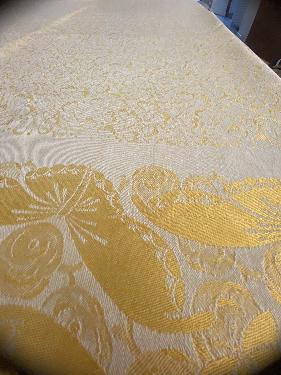 Nappe et ses 12 serviettes de table – reflet or sur fond crème   -photo-4