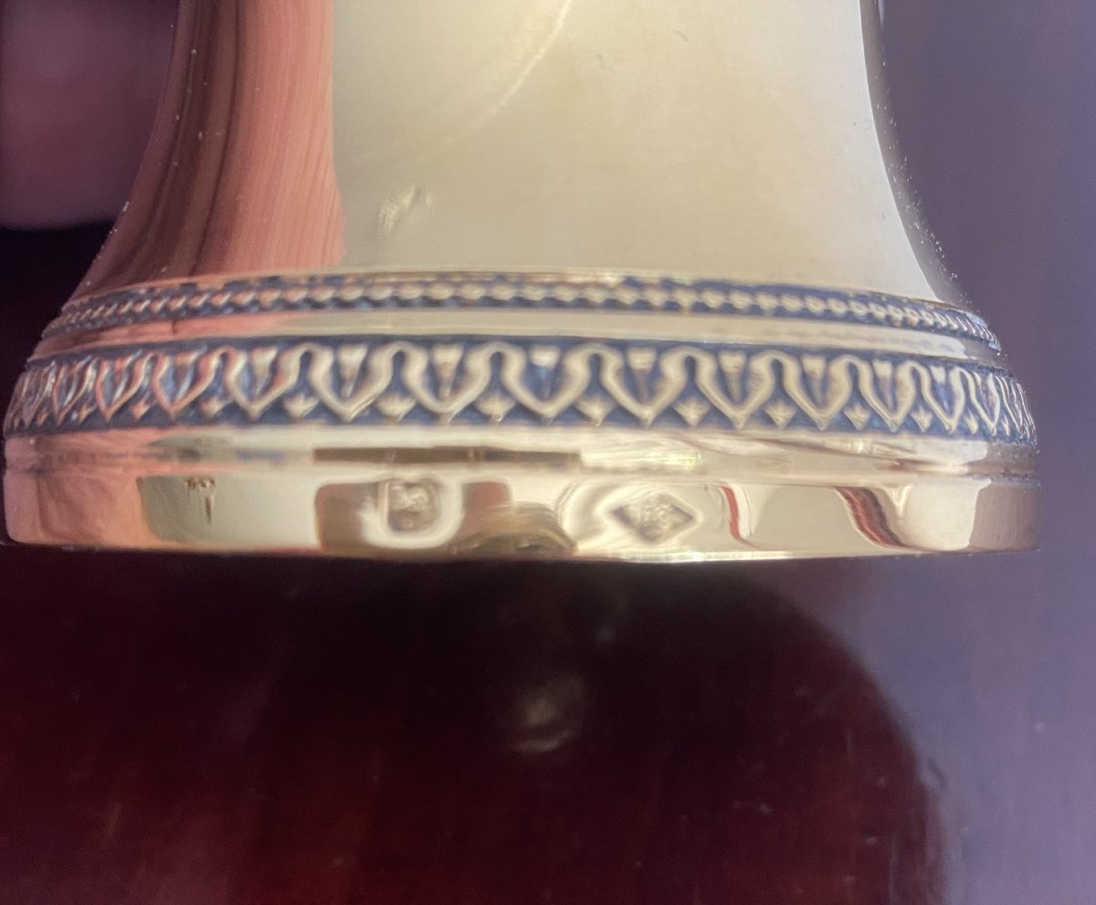Solid Silver Or Gilt Table Bell, Chased, 19th Century-photo-3