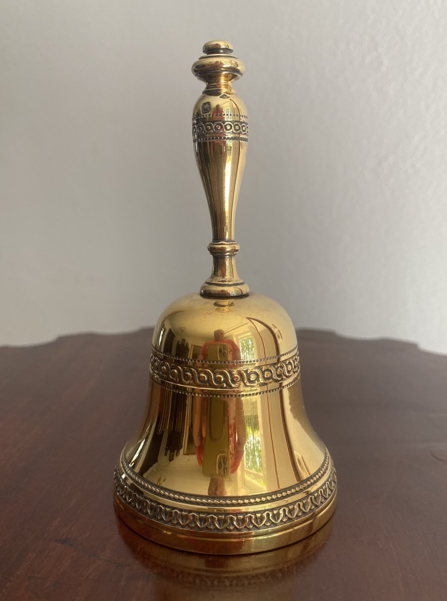 Solid Silver Or Gilt Table Bell, Chased, 19th Century-photo-4