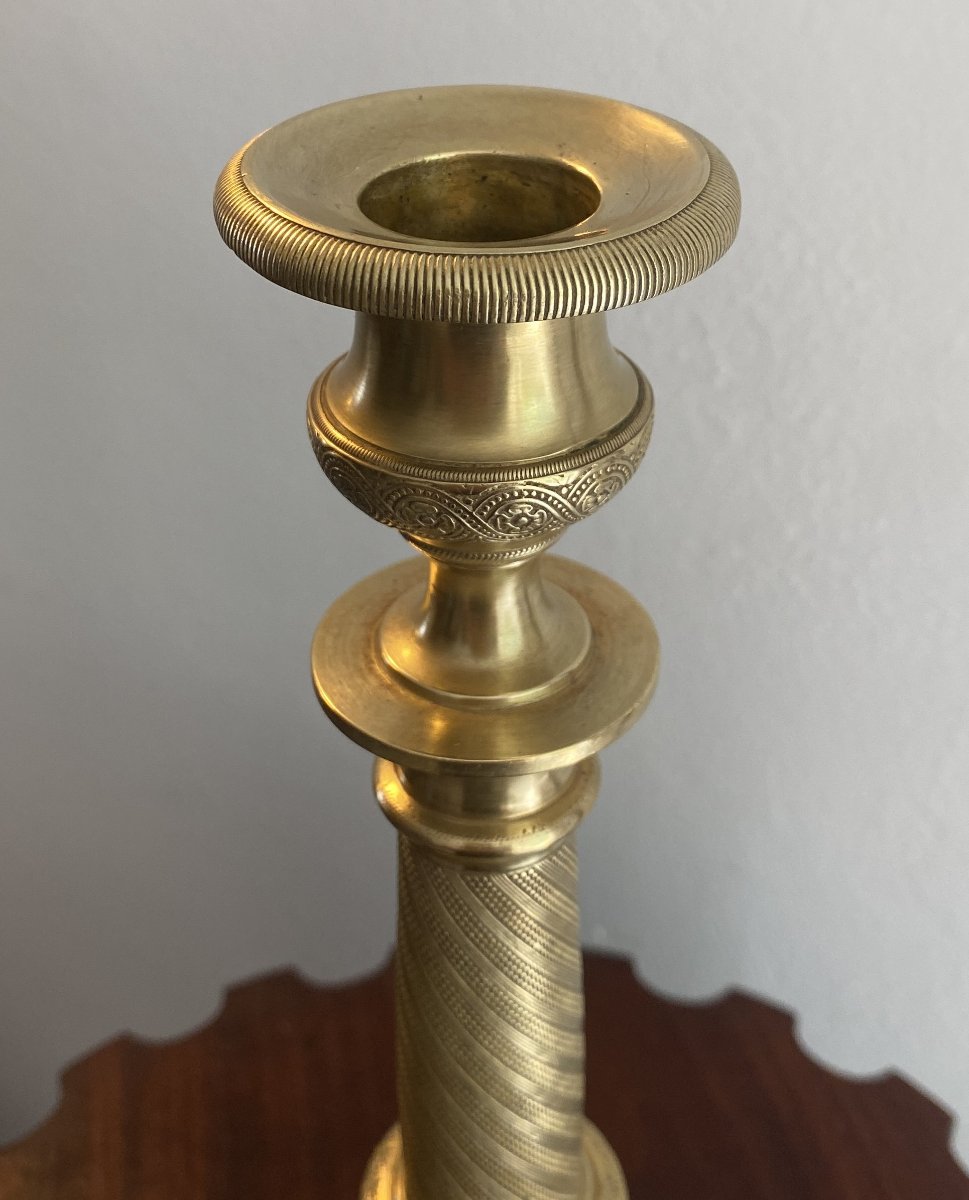 Paire De Bougeoirs En Bronze Charles X  Doré et Ciselés XIX ème-photo-4