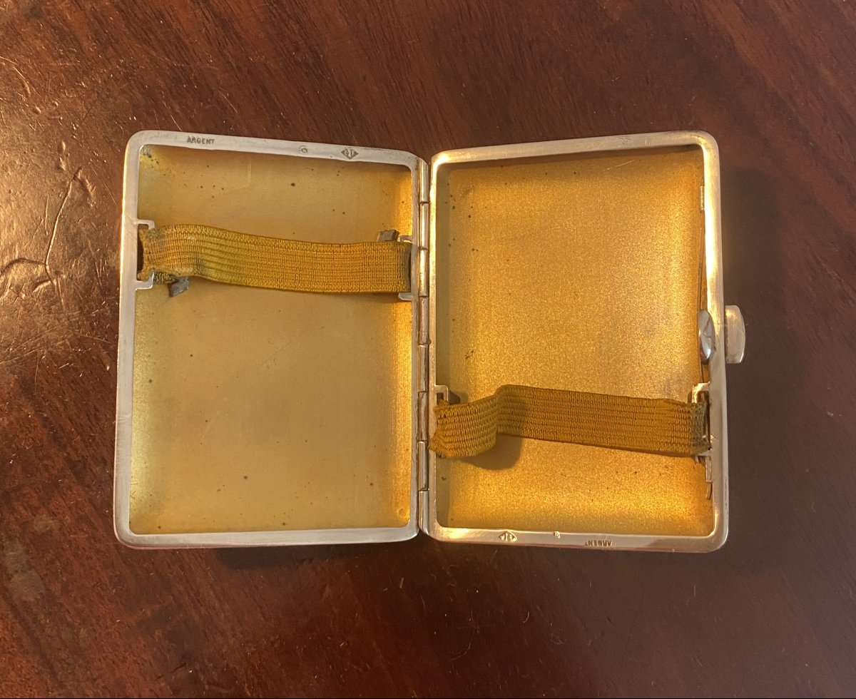 Art Deco Solid Silver Cigarette Case, 20th Century-photo-3