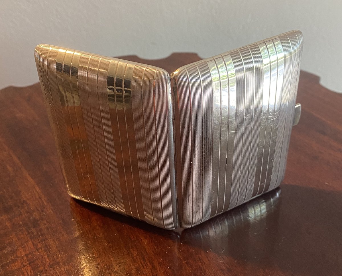 Art Deco Solid Silver Cigarette Case, 20th Century-photo-3