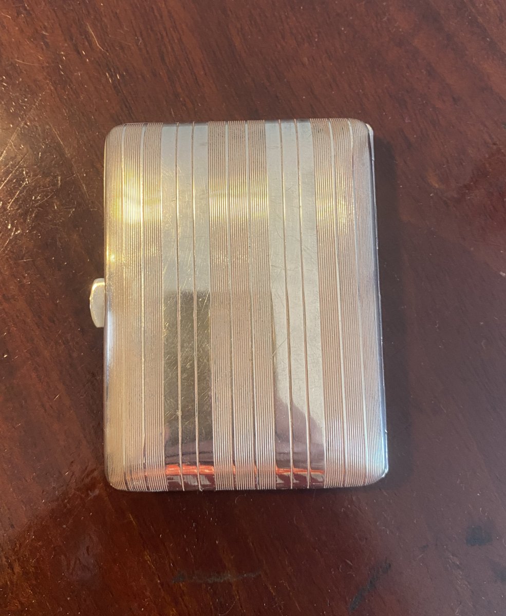 Art Deco Solid Silver Cigarette Case, 20th Century-photo-5