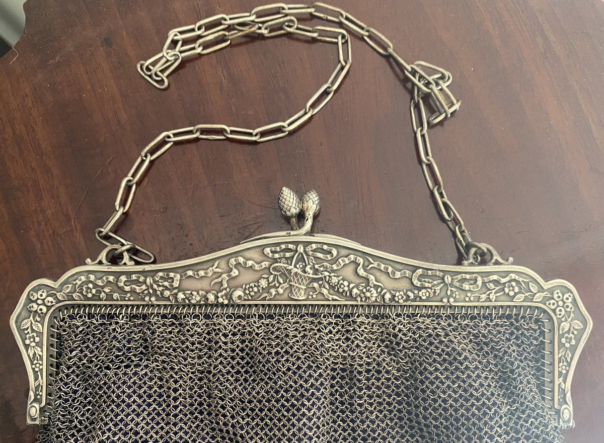 Louis XVI Style Evening Bag In Solid Silver, 19th Century-photo-2